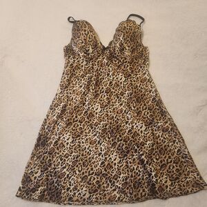 NWT Victoria's Secret Leopard Print Satin Slip Dress Lace Trim Padded Cups 36C